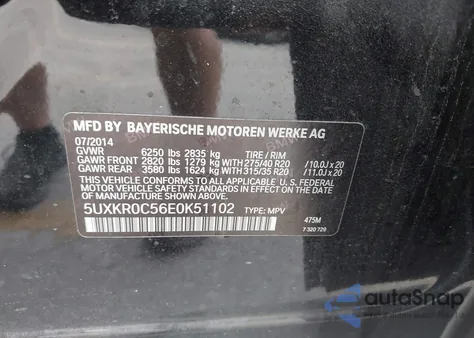 2014 BMW X5 xDrive35I z USA, uszkodzony, nr VIN 5UXKR0C56E0K51102